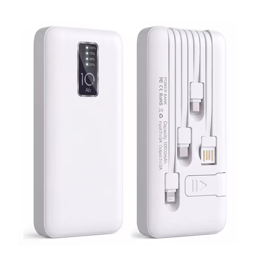 10000mAh Slim Built-in 3 Cables 5V/2A Portable Power Bank