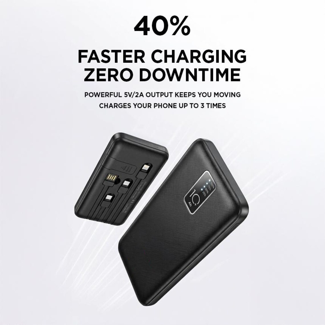10000mAh Slim Built-in 3 Cables 5V/2A Portable Power Bank