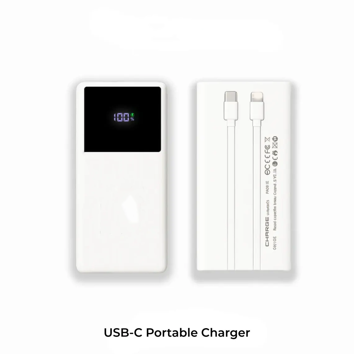 10000mAh Built-in USB-C & Lightning Cable QC3.0 Portable Charger