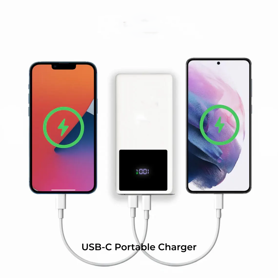 10000mAh Built-in USB-C & Lightning Cable QC3.0 Portable Charger