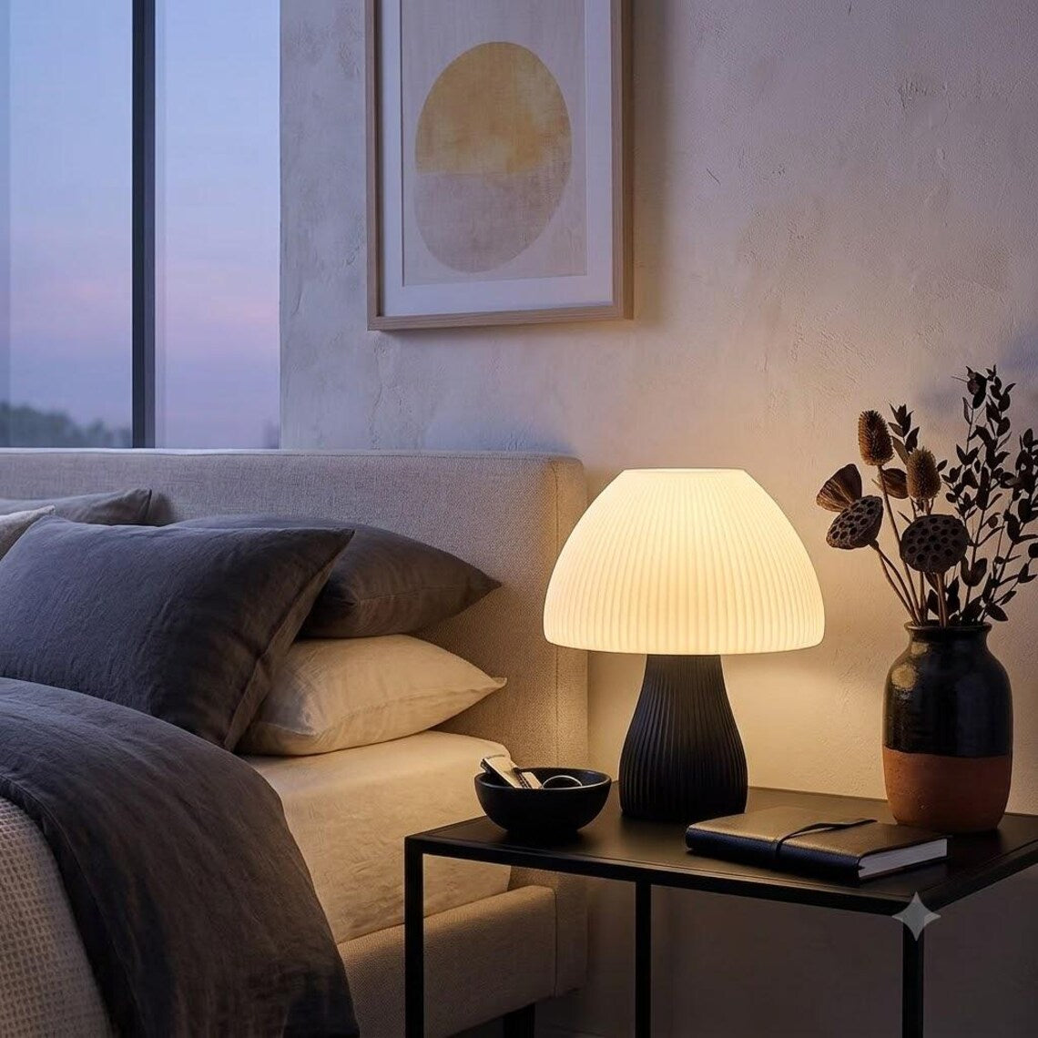 Ribbed Two Tone Dome Shade Bedside Table Lamp