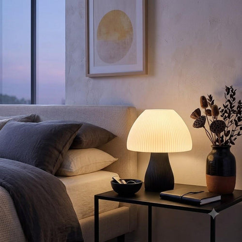 Ribbed Two Tone Dome Shade Bedside Table Lamp